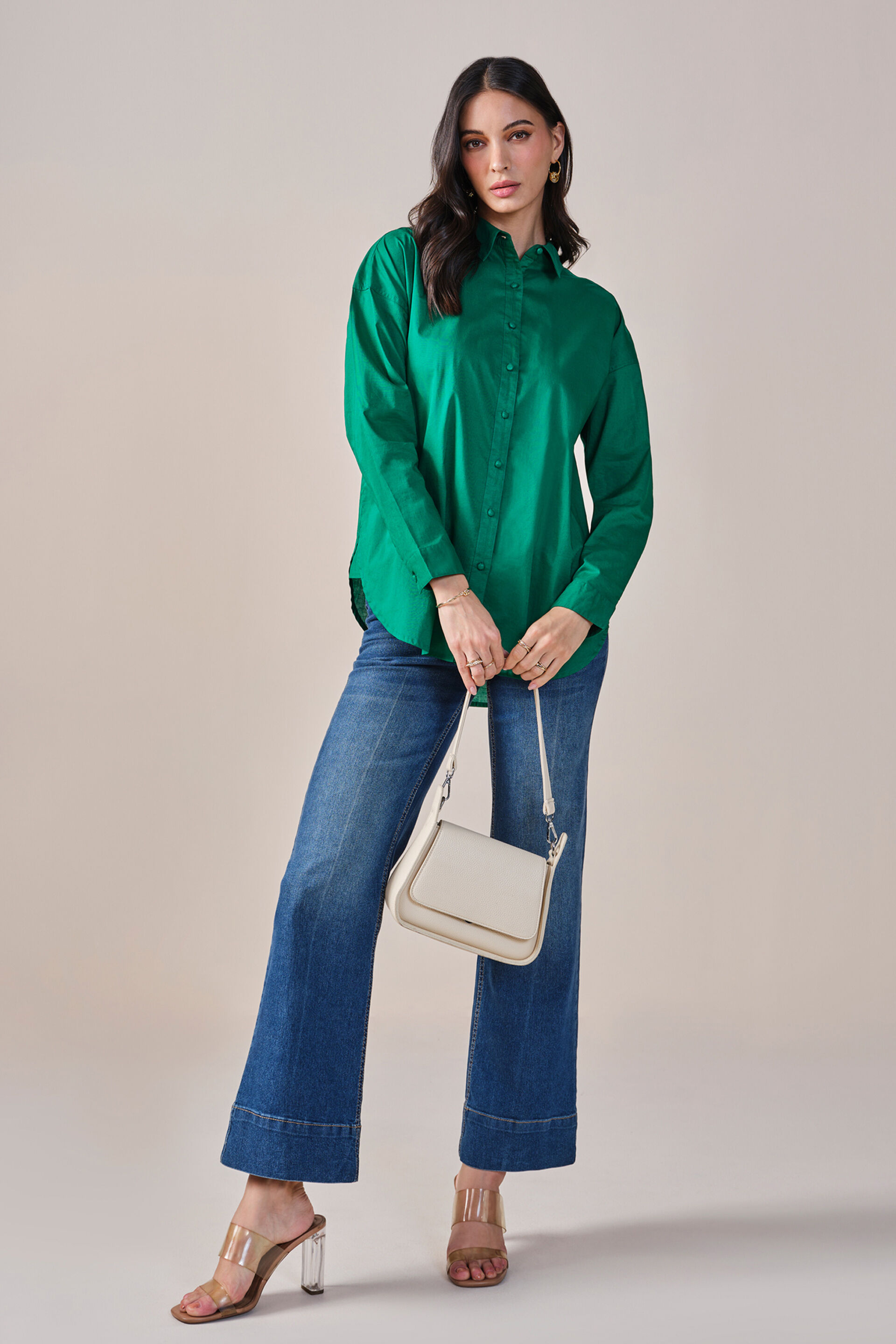 Sensational Solid Cotton Shirt, Green, image 2