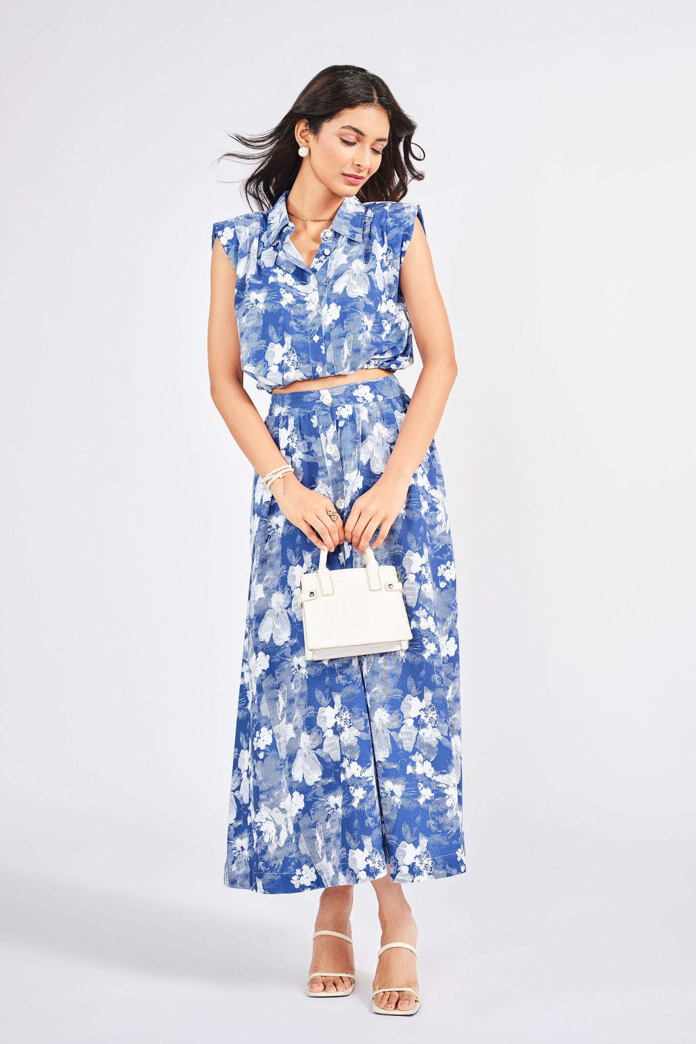 Blooms In Blues Skirt Set