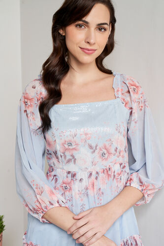 Powder Blue Floral Flounce Dress, Powder Blue, image 6
