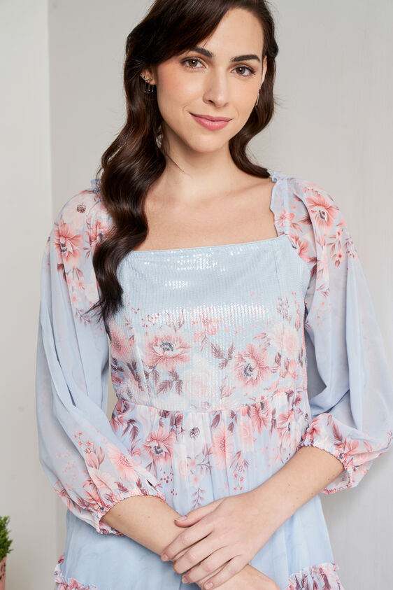 Powder Blue Floral Flounce Dress, Powder Blue, image 6