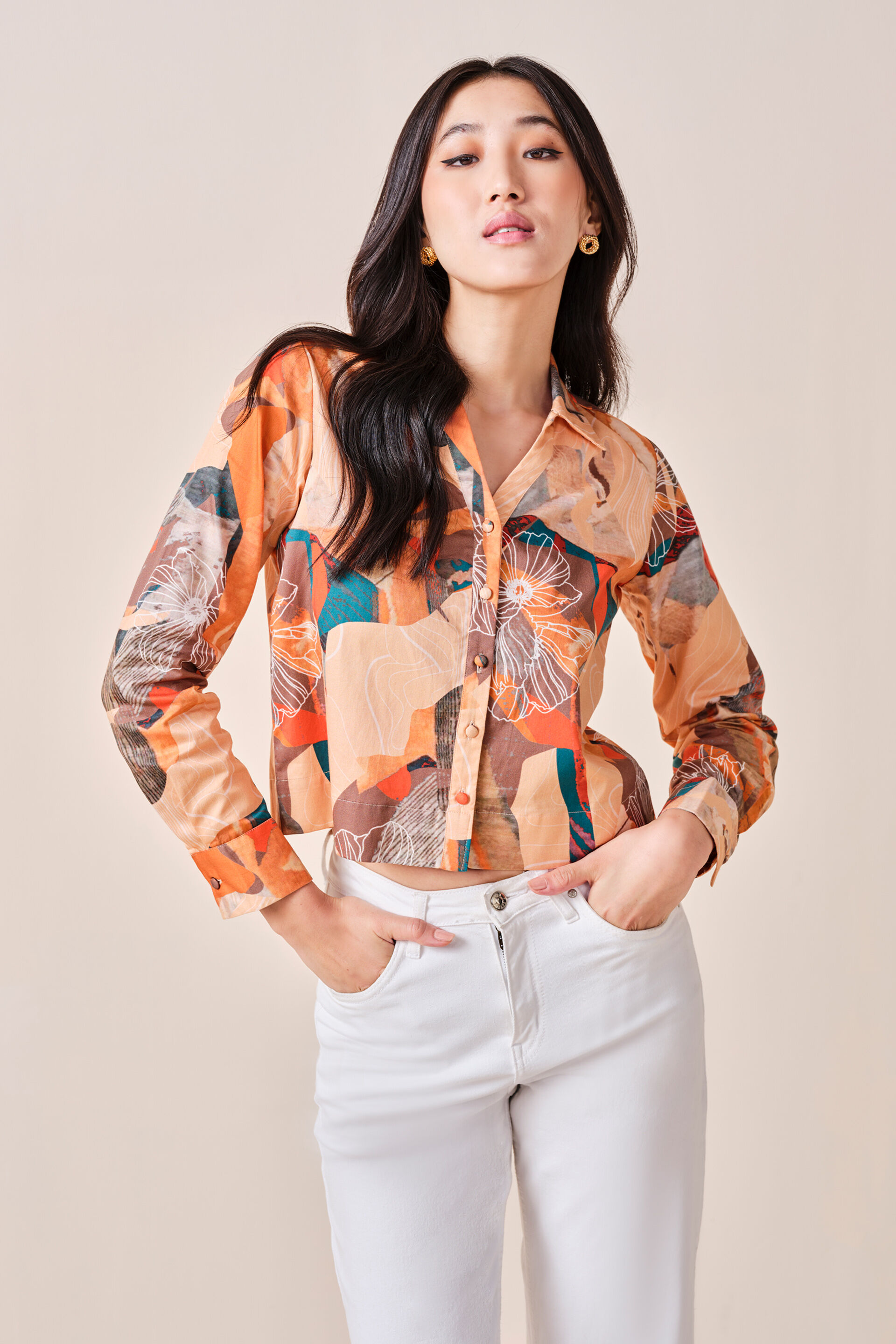 Sienna Cotton Shirt, Orange, image 3