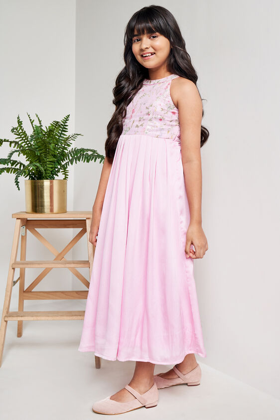Pink Abstract Flared Gown, Pink, image 1