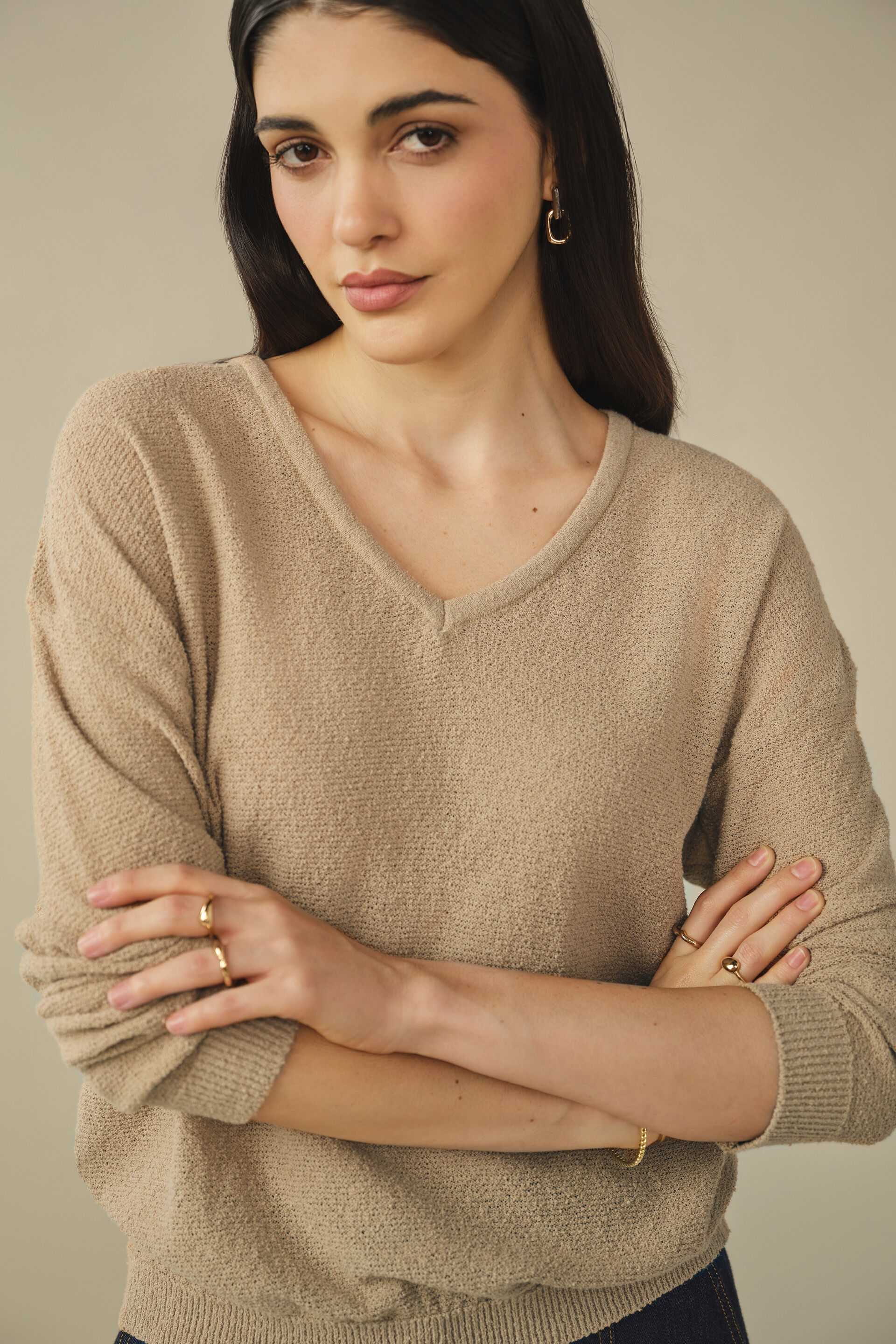 Solid Sweater in Beige, Beige, image 2