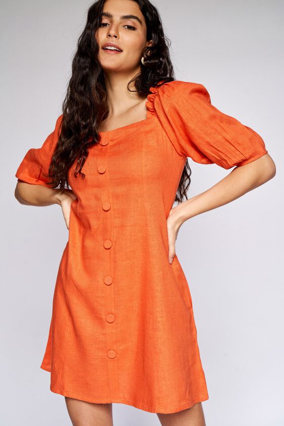 1 - Orange Solid A-Line Dress, image 1