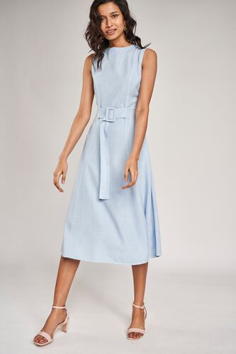 4 - Powder Blue Solid Fit and Flare Dress, image 4