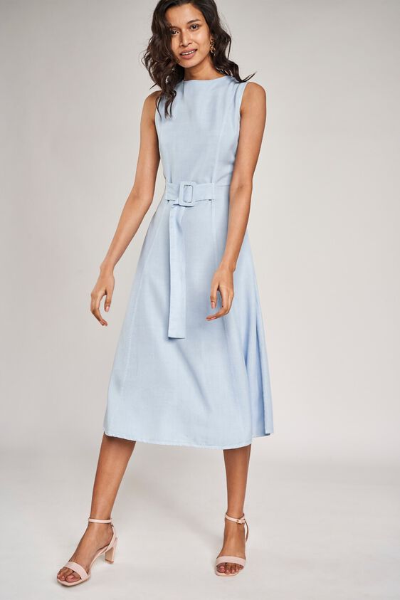 4 - Powder Blue Solid Fit and Flare Dress, image 4