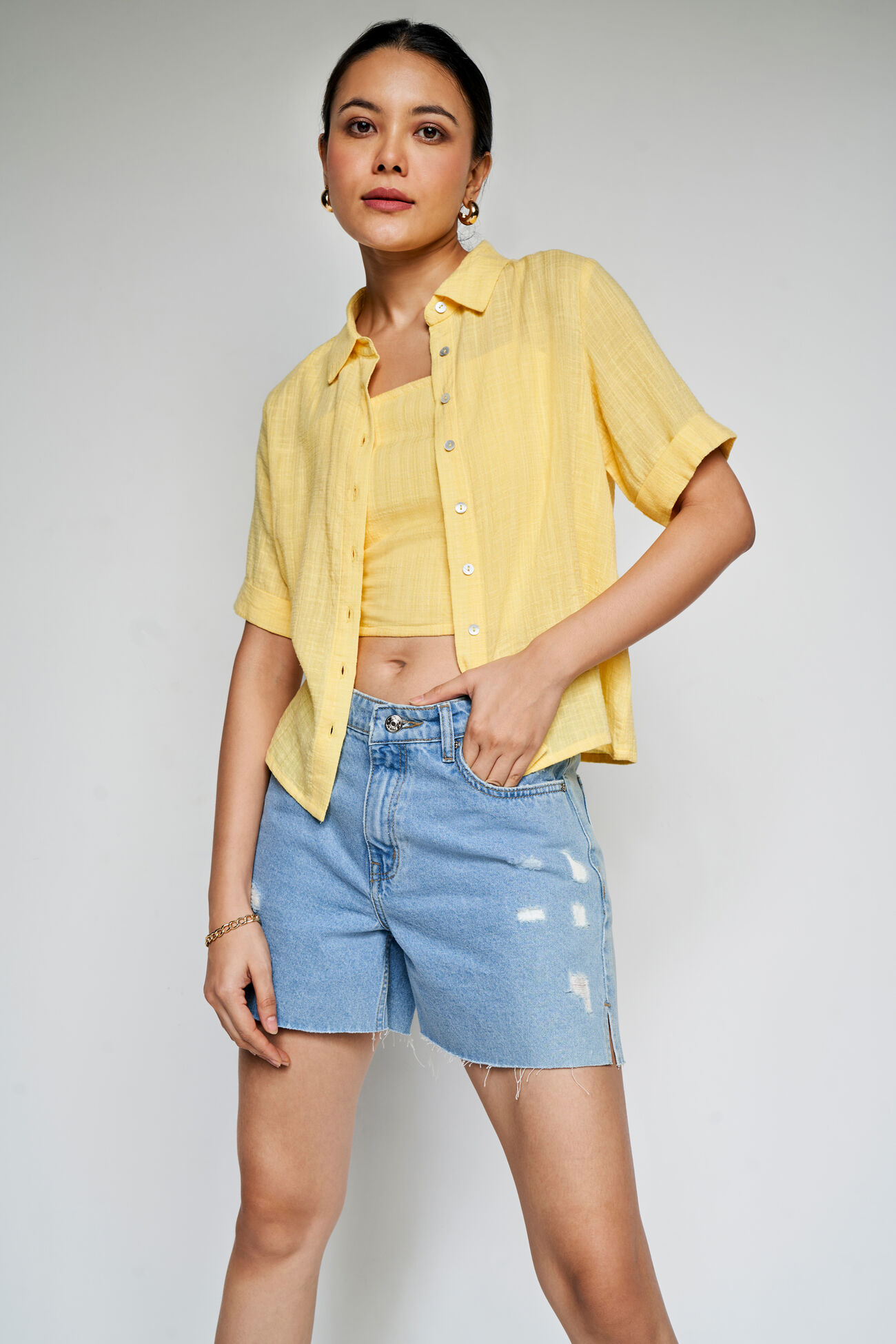 Daffodil Shirt Style Top, Yellow, image 2
