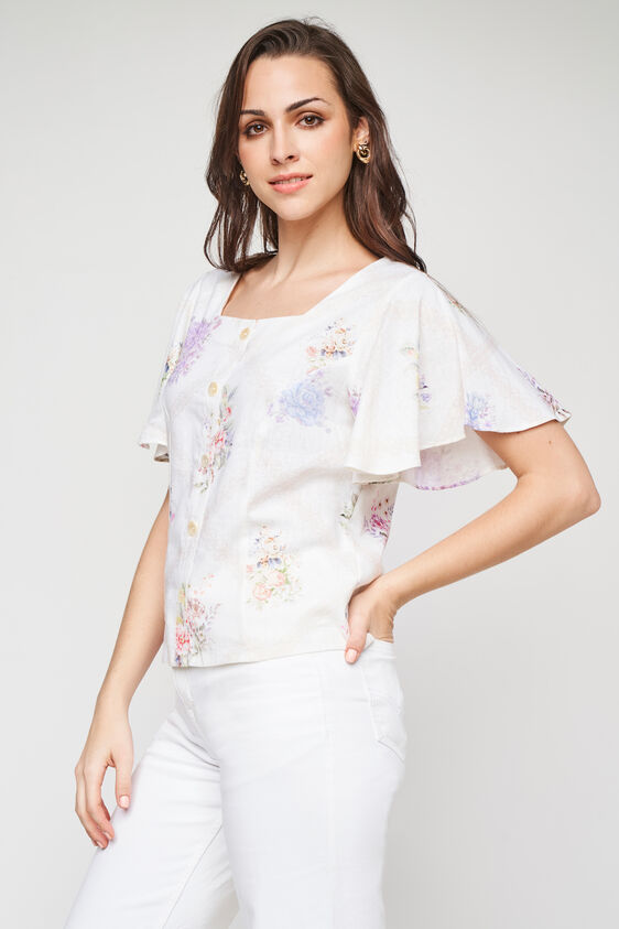 Cream Floral Flared Top, Cream, image 4