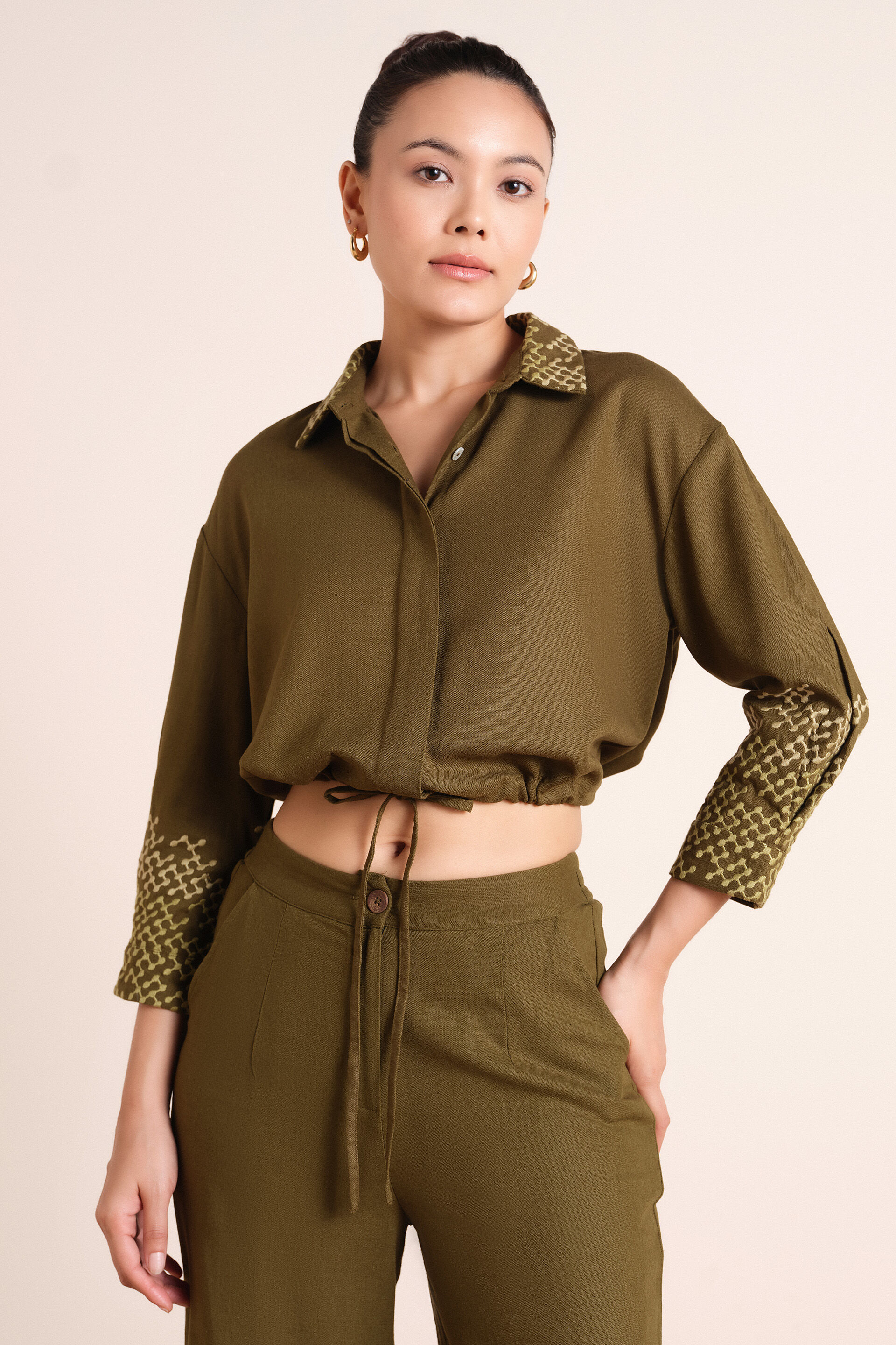 Simone Embroidered Co-ord Set, Olive, image 4