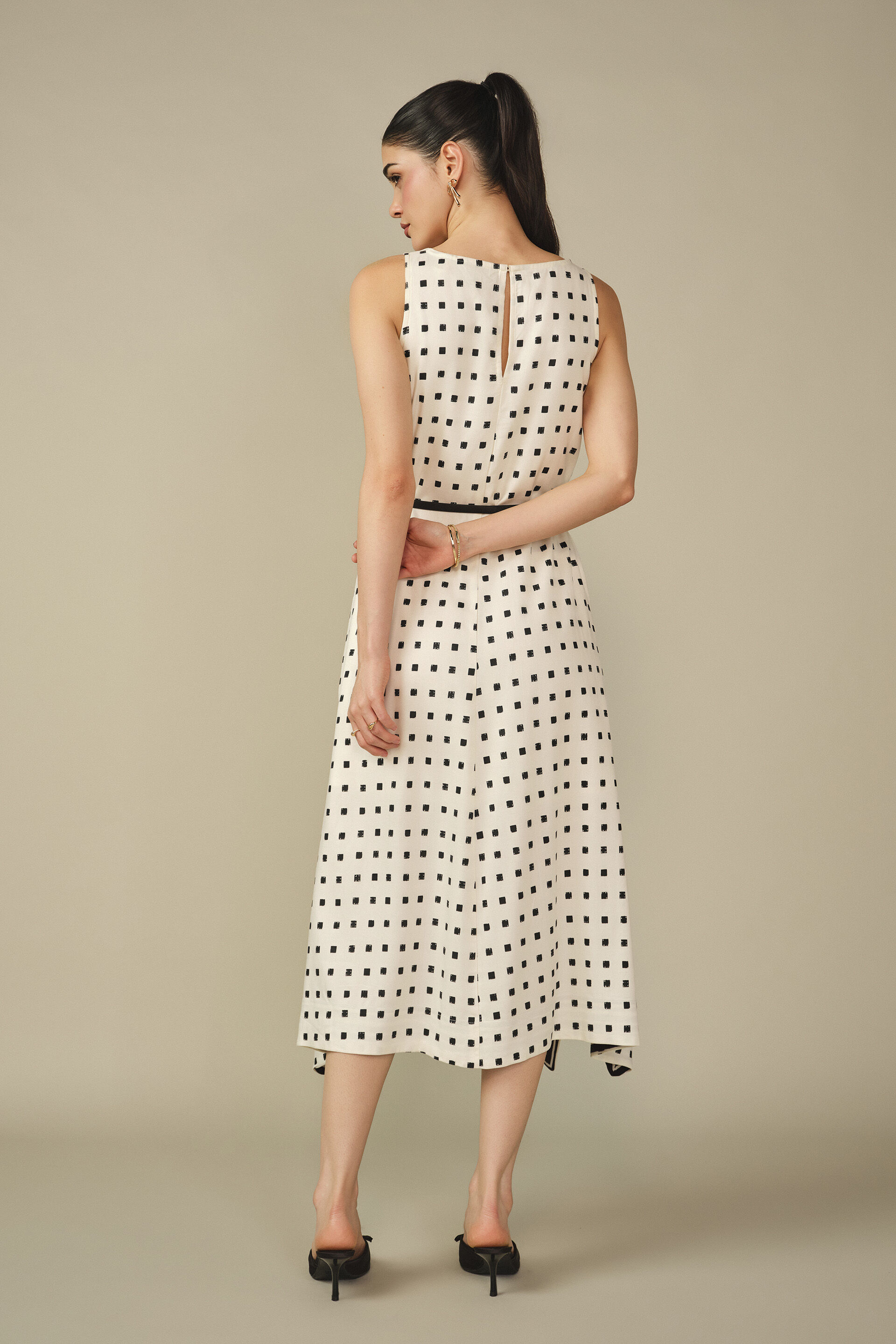 Fit & Flare Printed Midi Dress in White, White, image 6
