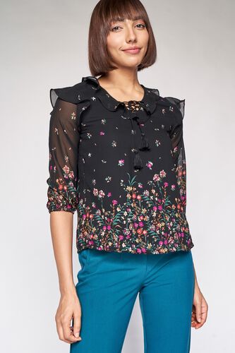 3 - Black Floral A-Line Top, image 3