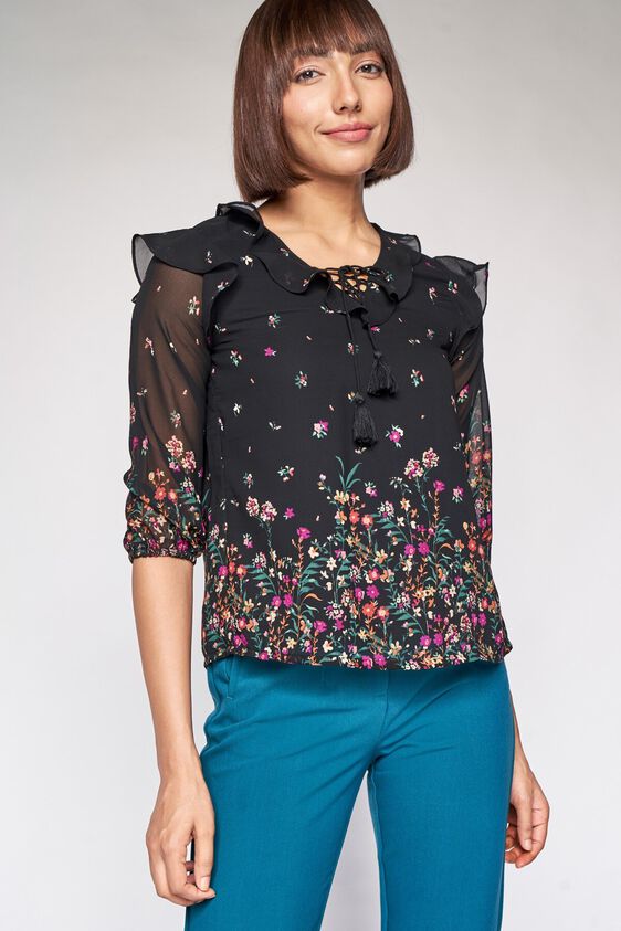 3 - Black Floral A-Line Top, image 3