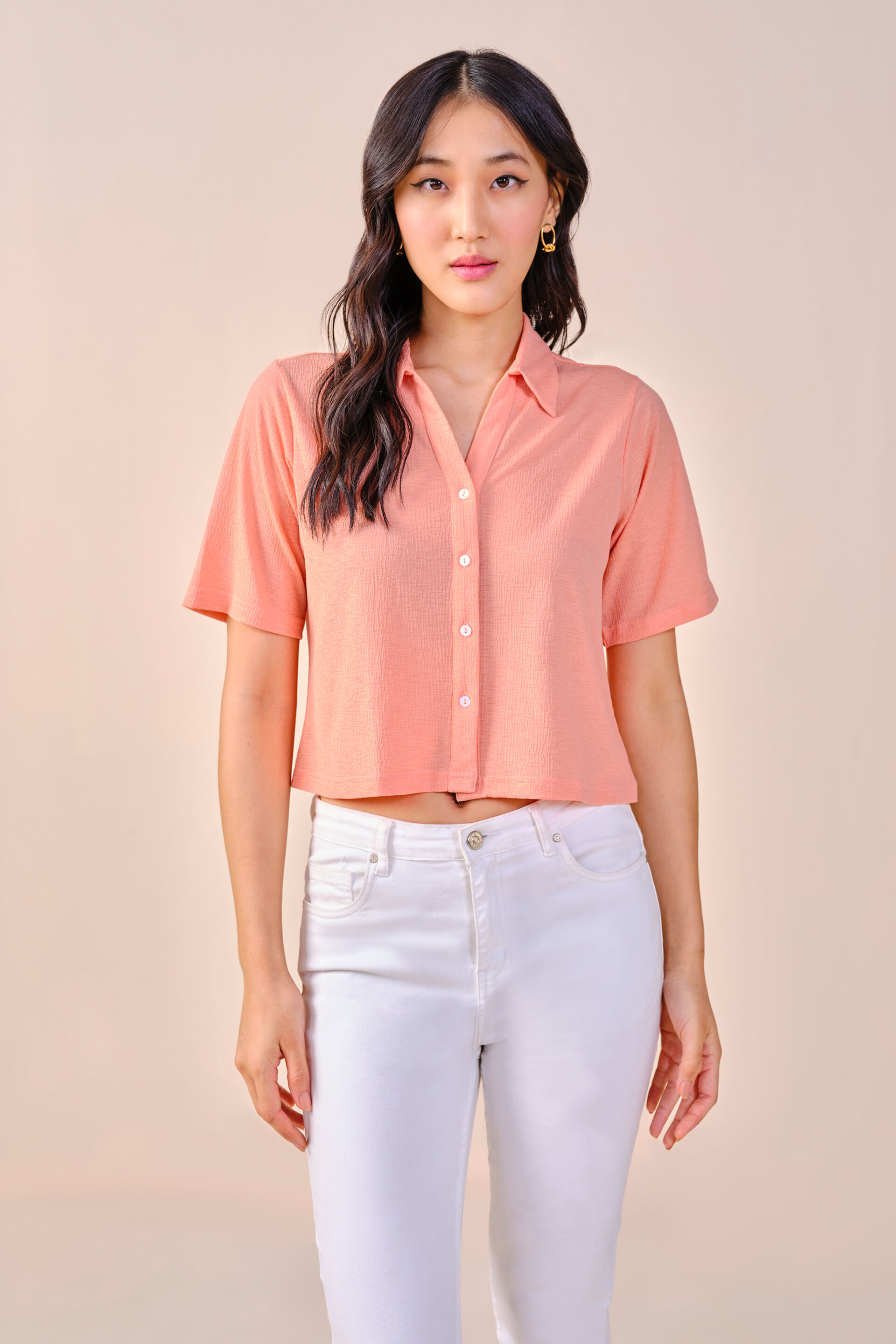 Sasha Solid Shirt, Peach, image 1