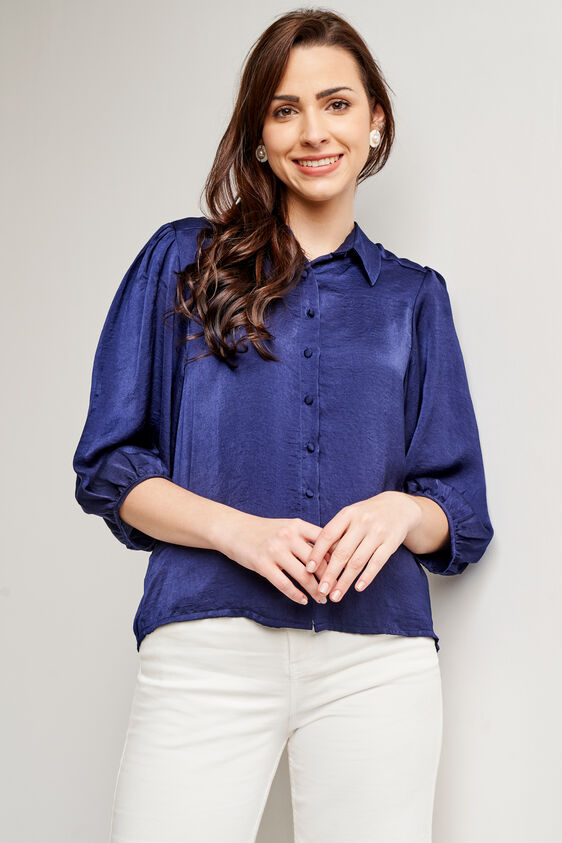 Navy Blue Solid Straight Top, Navy Blue, image 4