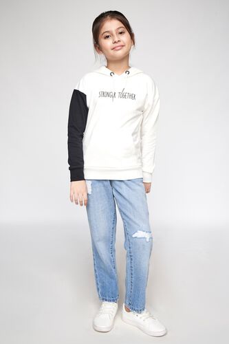 2 - White Colour blocked Straight Sweatshirt, image 2