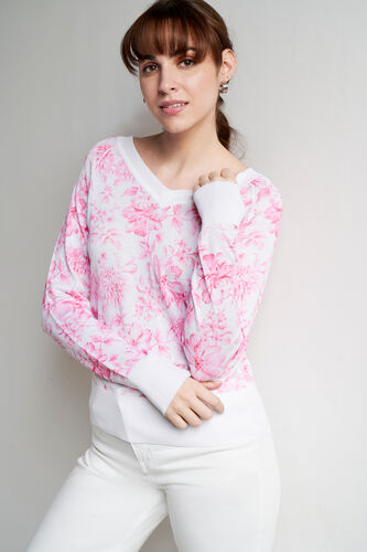 Pink And White Floral Straight Top, Pink, image 3