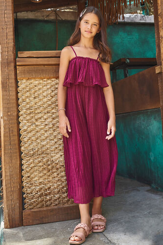 Wine Floral Pleated Jumpsuit, Wine, image 1