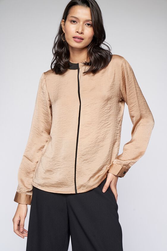 3 - Beige Solid Colorblocked Top, image 3