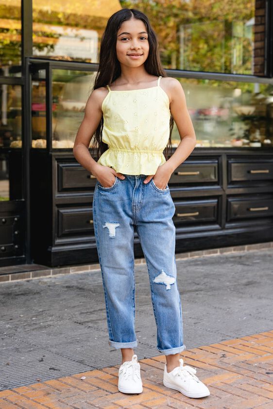 1 - Yellow Self Design Flounce Top, image 1