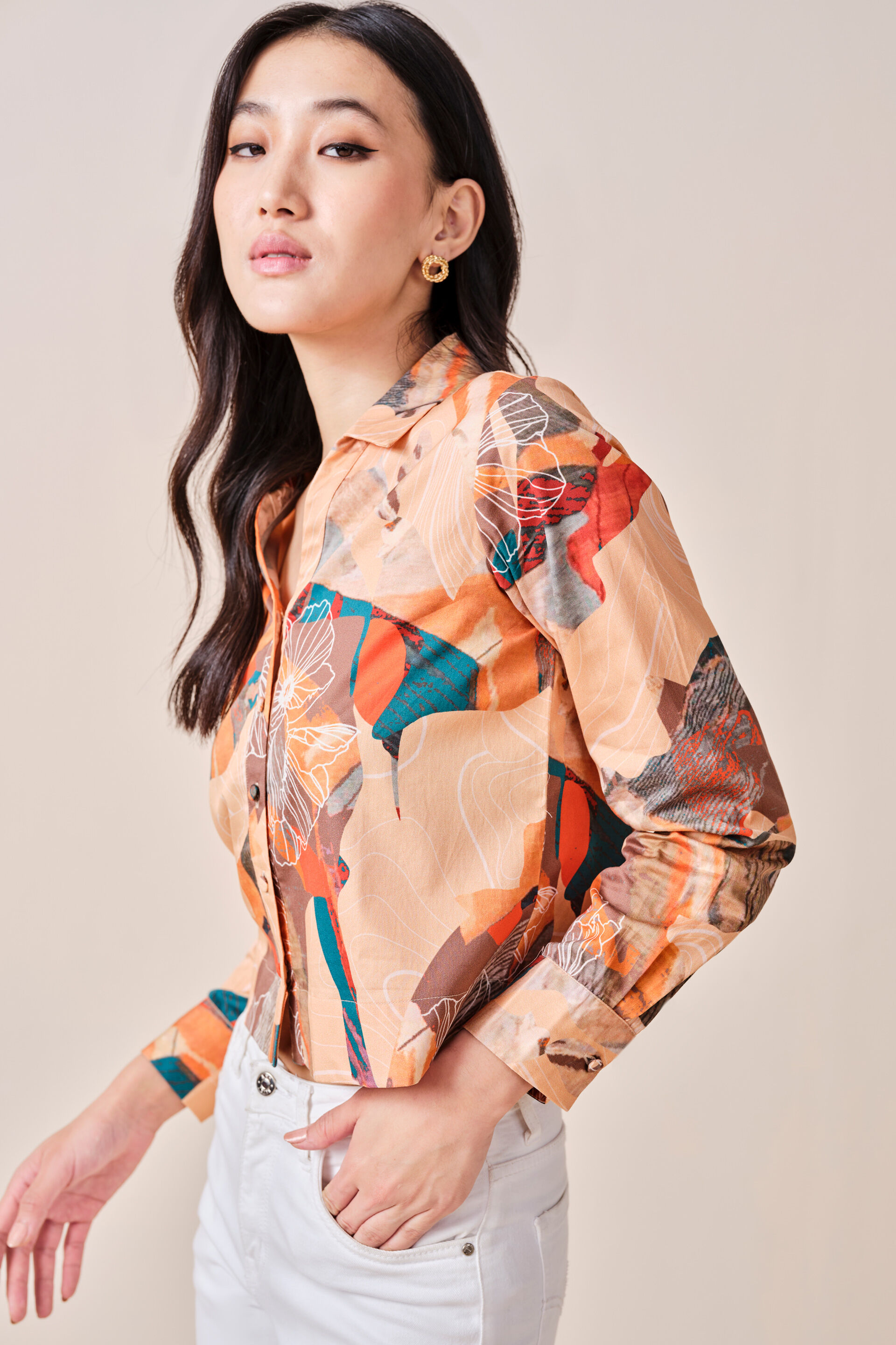 Sienna Cotton Shirt, Orange, image 5
