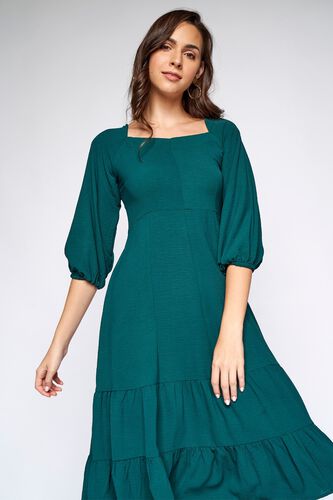 4 - Green Solid Gathered Dress, image 4