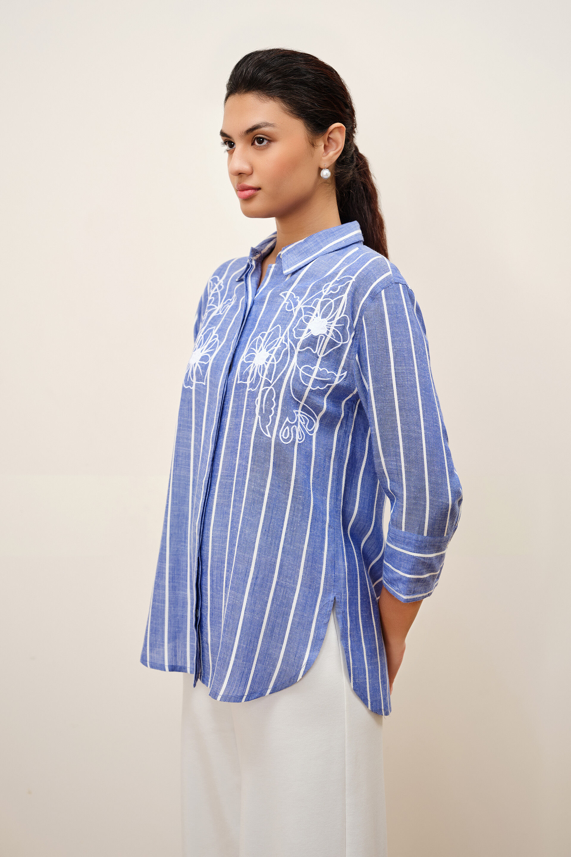 Isola Embroidered Blue Shirt, Blue, image 3