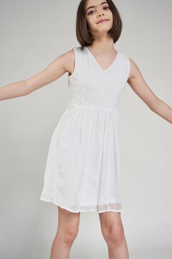 7 - White Self Design Fit And Flare Dress, image 7