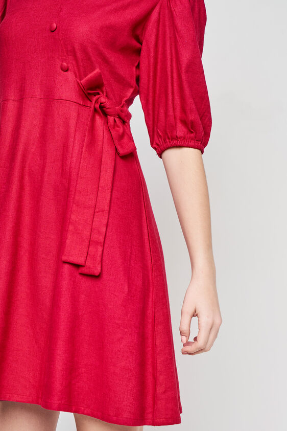 Red Solid Curved Dress, Red, image 6