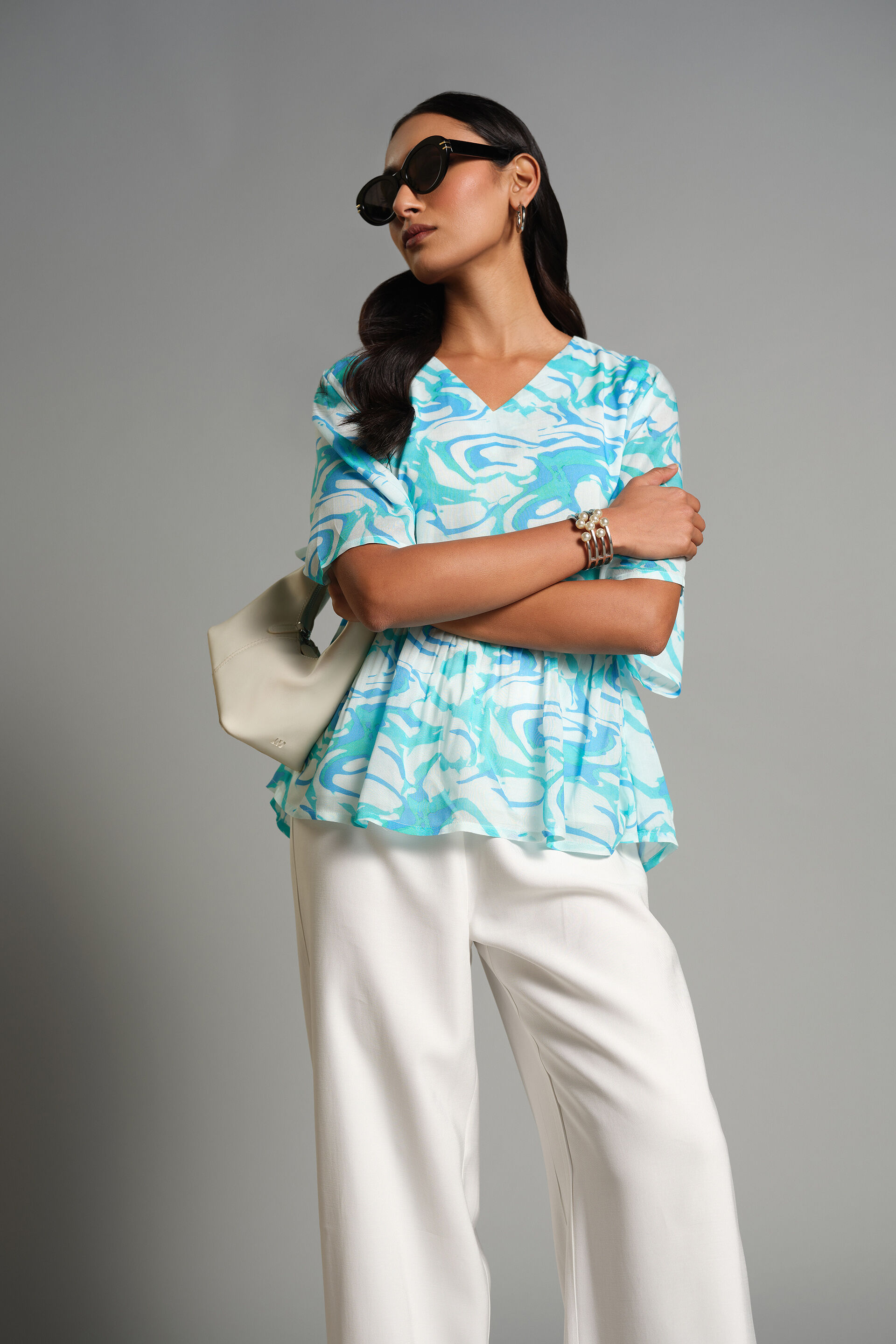 Buy Blue Wave Top Online for Women from AND India S25R109TP106_BLU_PRT