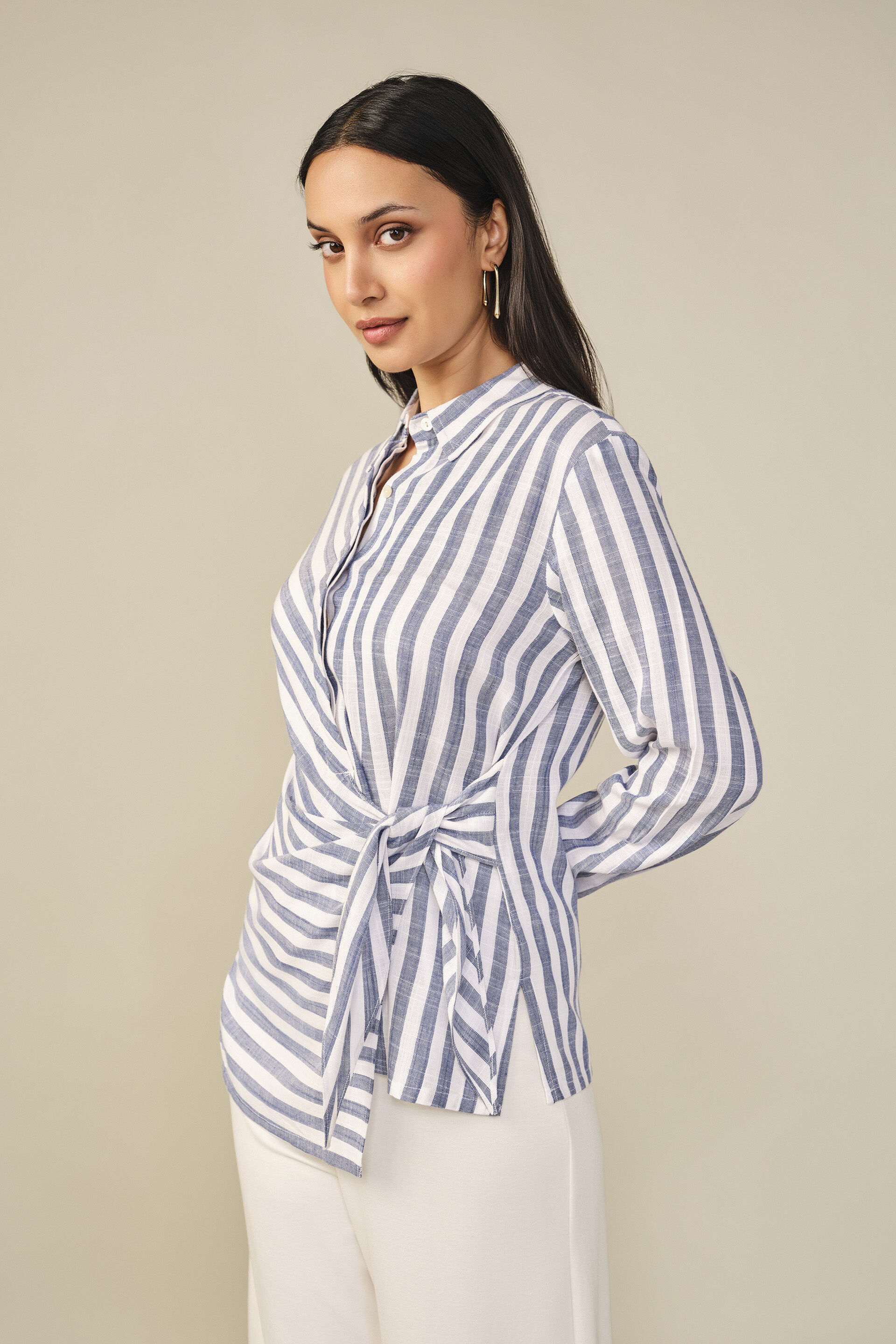 Striped Wrap Shirt in Blue, Blue, image 4