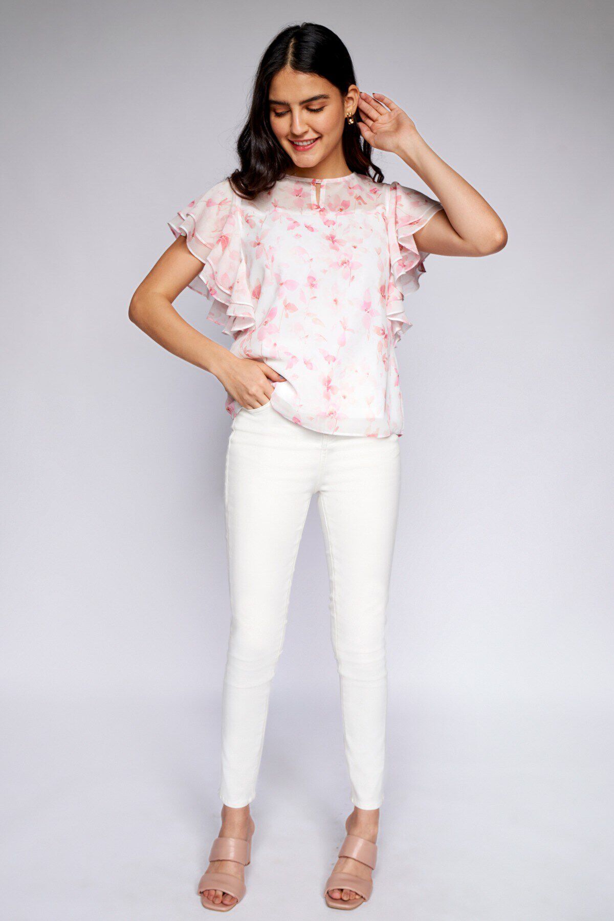 2 - White Floral Blouson Top, image 2