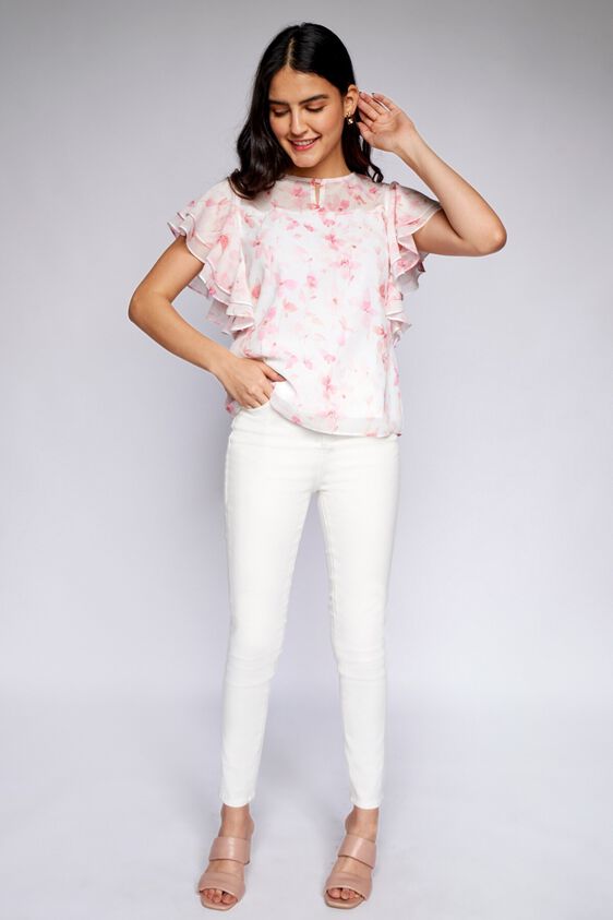 2 - White Floral Blouson Top, image 2