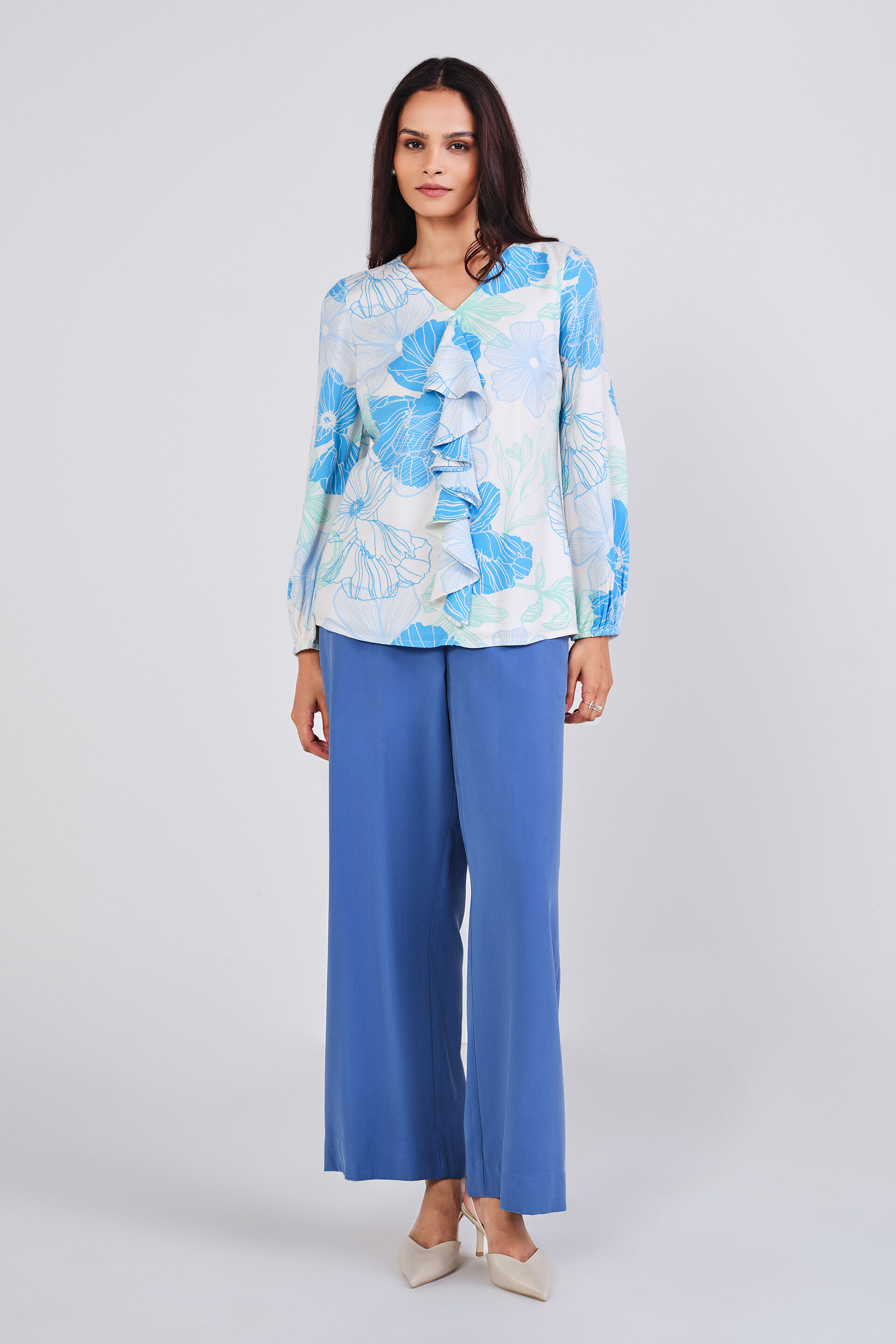 Water Flower Ruffle Top, Blue, image 2