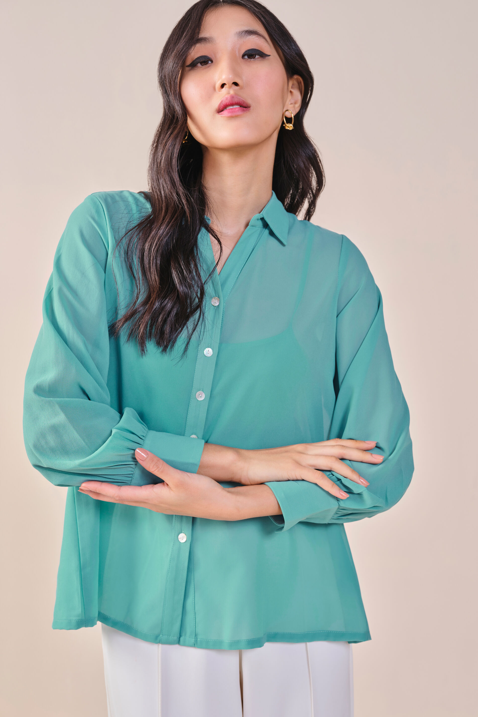 Delilah Printed Shirt, Green, image 3