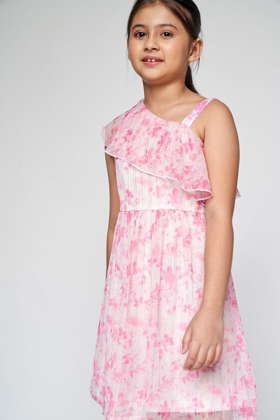 3 - Pink Floral Ruffled Fit and Flare Dress, image 3