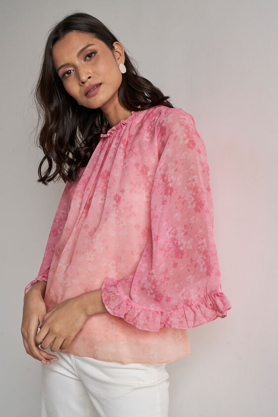 Pink Solid Gathers Or Pleats Straight Top, Pink, image 6