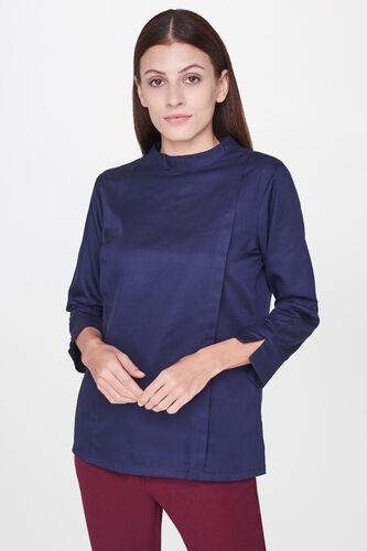 1 - Navy Band Collar Straight Cuff Top, image 1