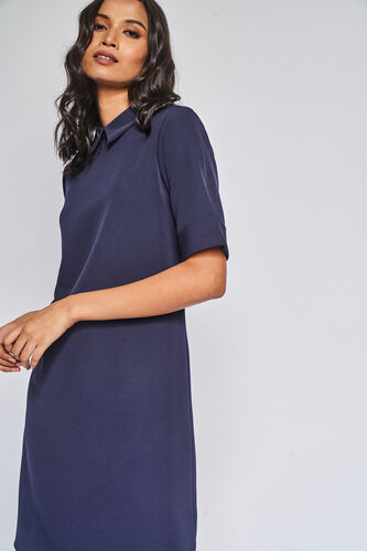 Navy Solid Straight Dress, , image 6