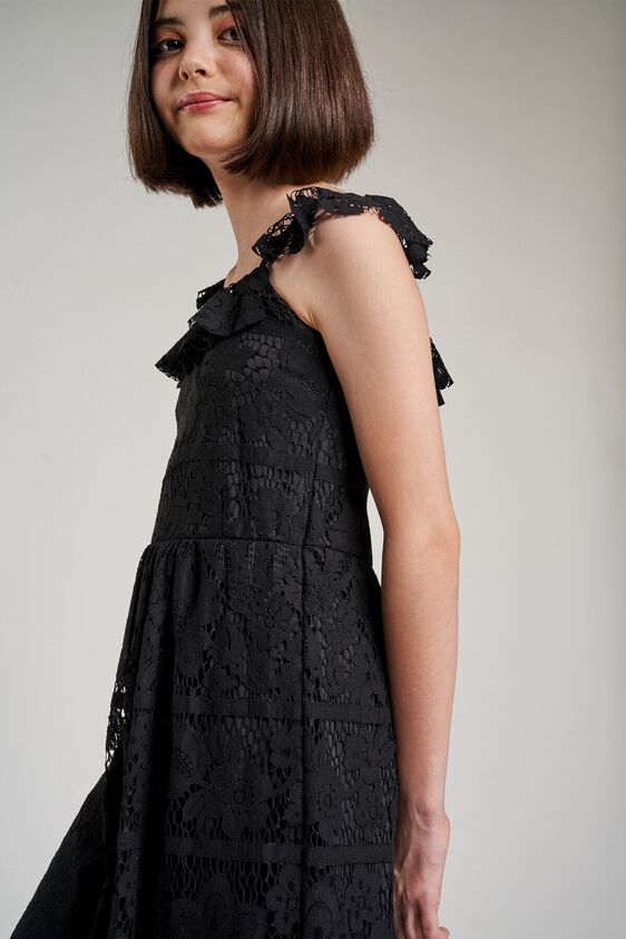 1 - Black Solid Fit And Flare Dress, image 1