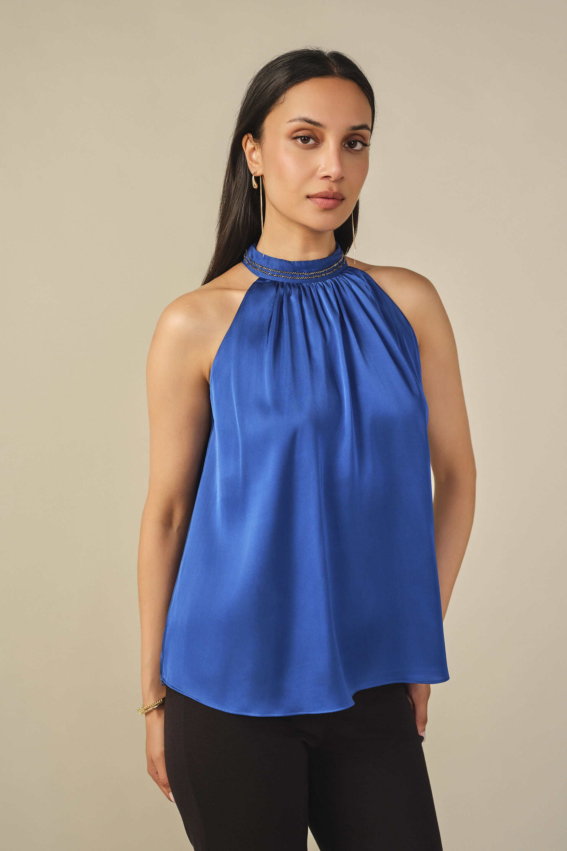 Halter Satin Top in Blue