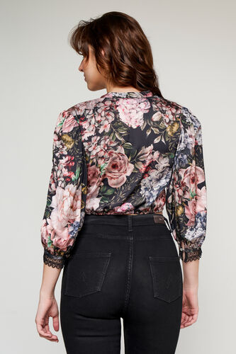 Black Floral Slim Top, Black, image 4