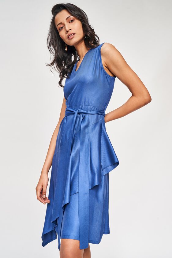 1 - Blue Solid A-Line Dress, image 1