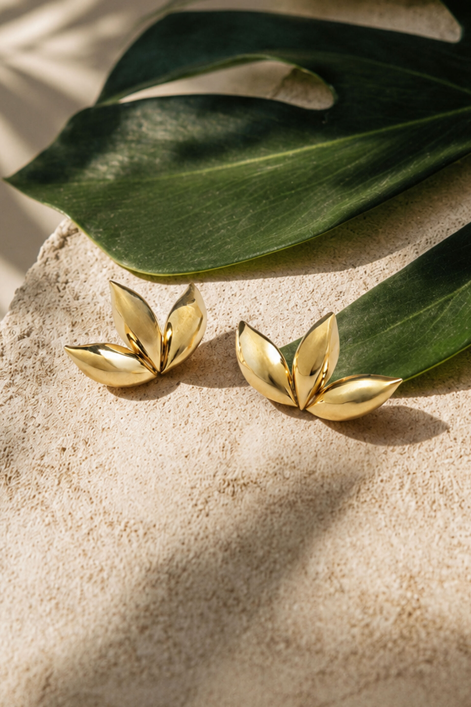 Petal Panache Golden Stud Earrings, , image 1