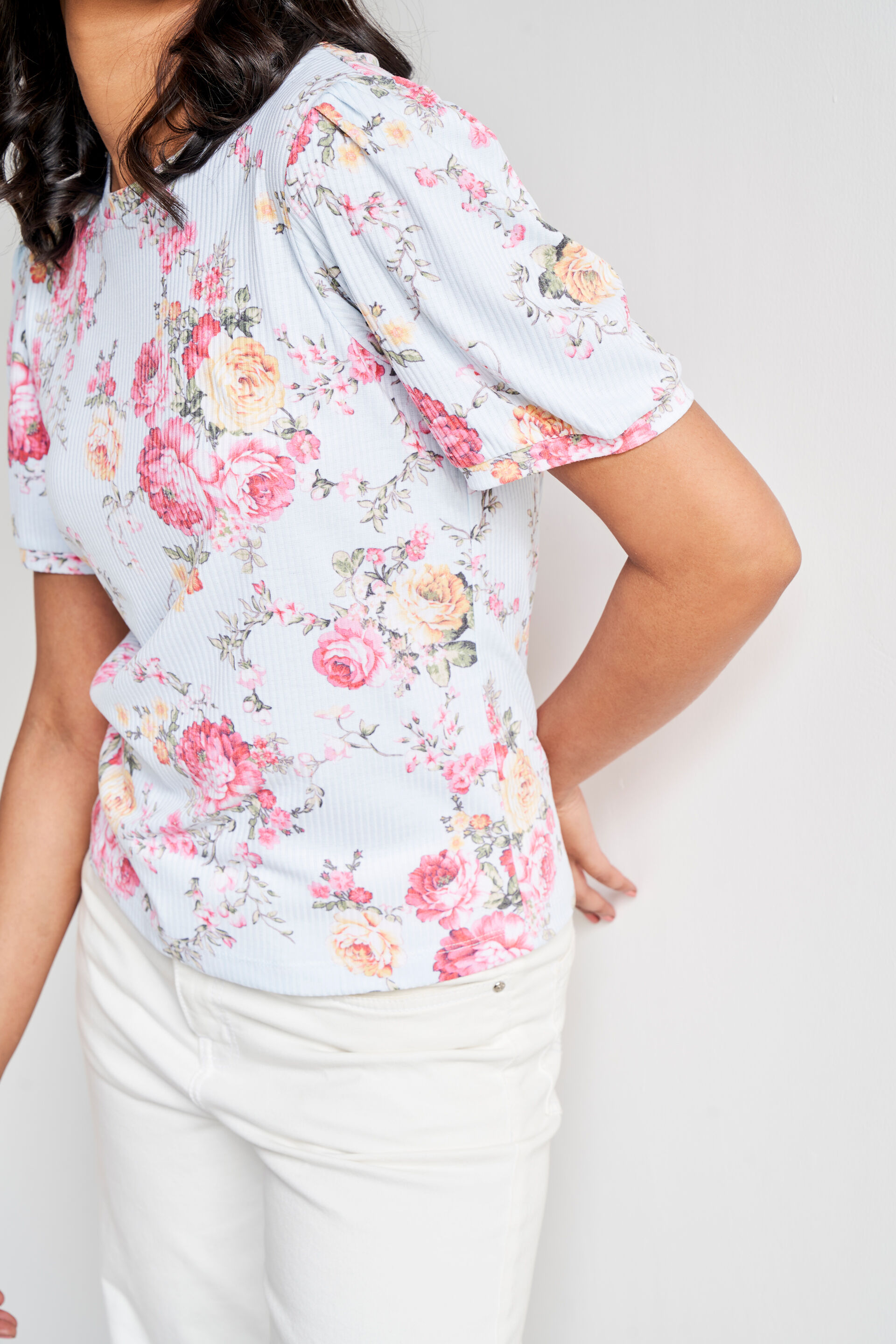 Blue And Red Floral Straight Top, Blue, image 5