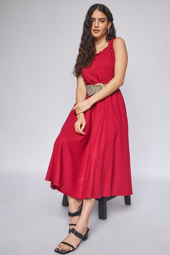 1 - Red Solid Straight Dress, image 2