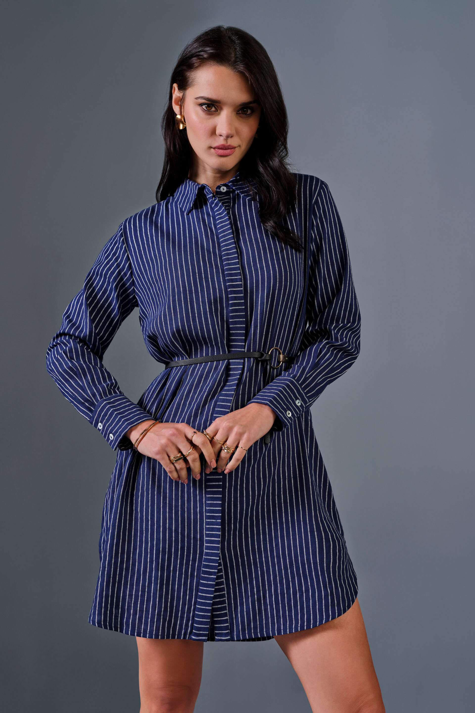 Aristo Linen Blend Dress, Blue, image 2