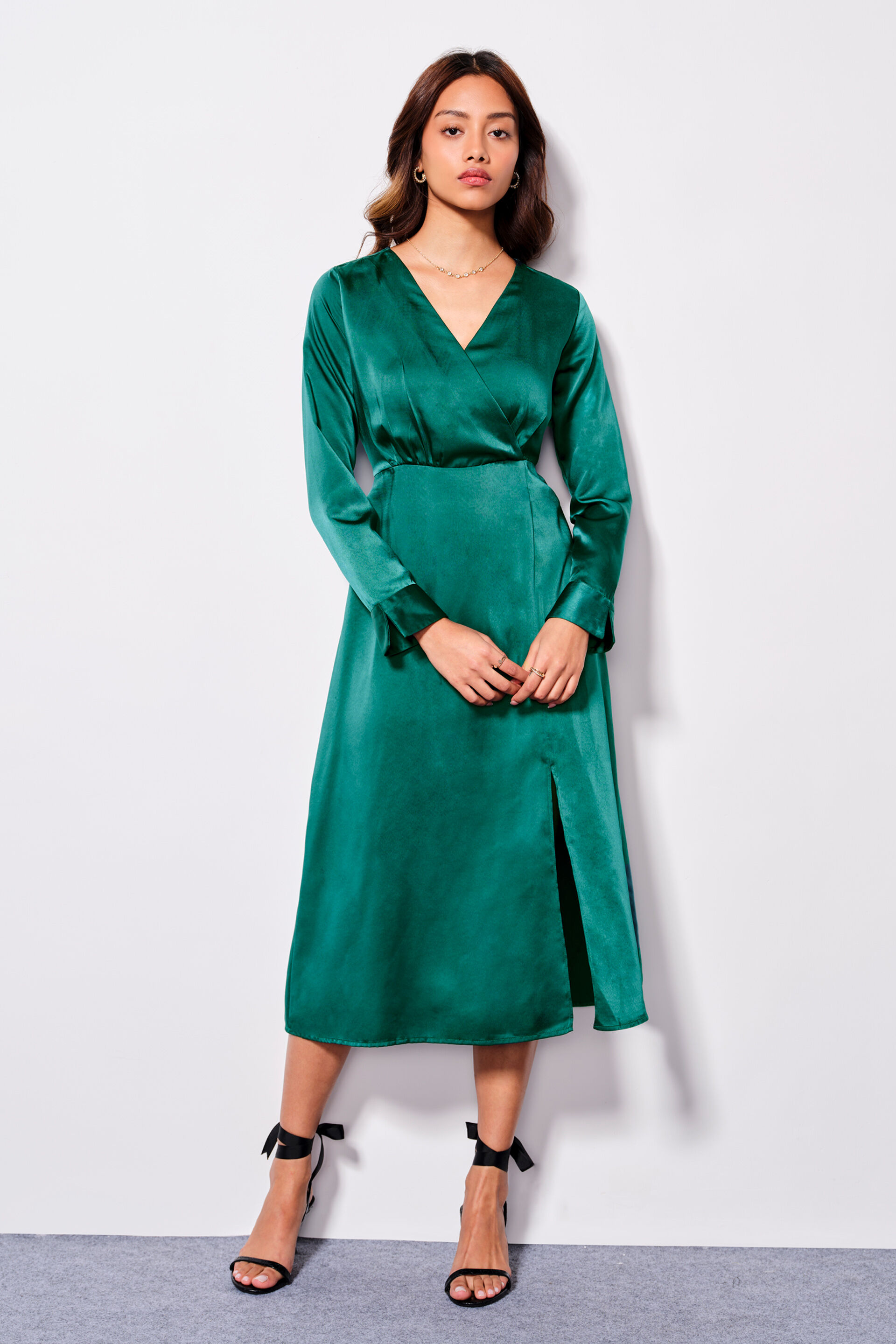 Satin Splendor Emerald Dress, Emerald Green, image 1