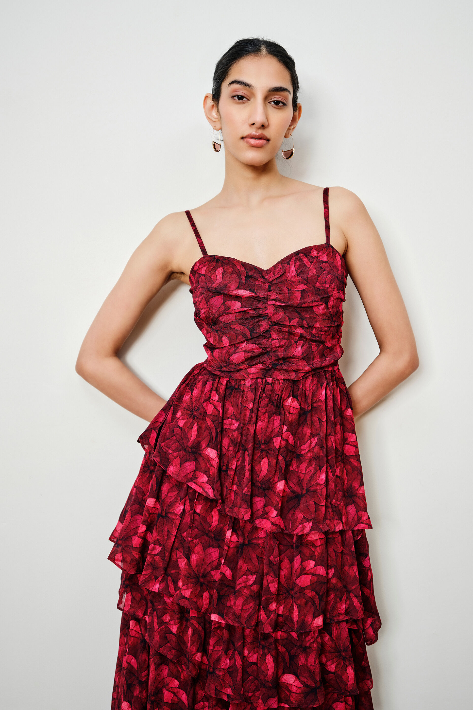Melissa Printed Tiered Dress, Maroon, image 5