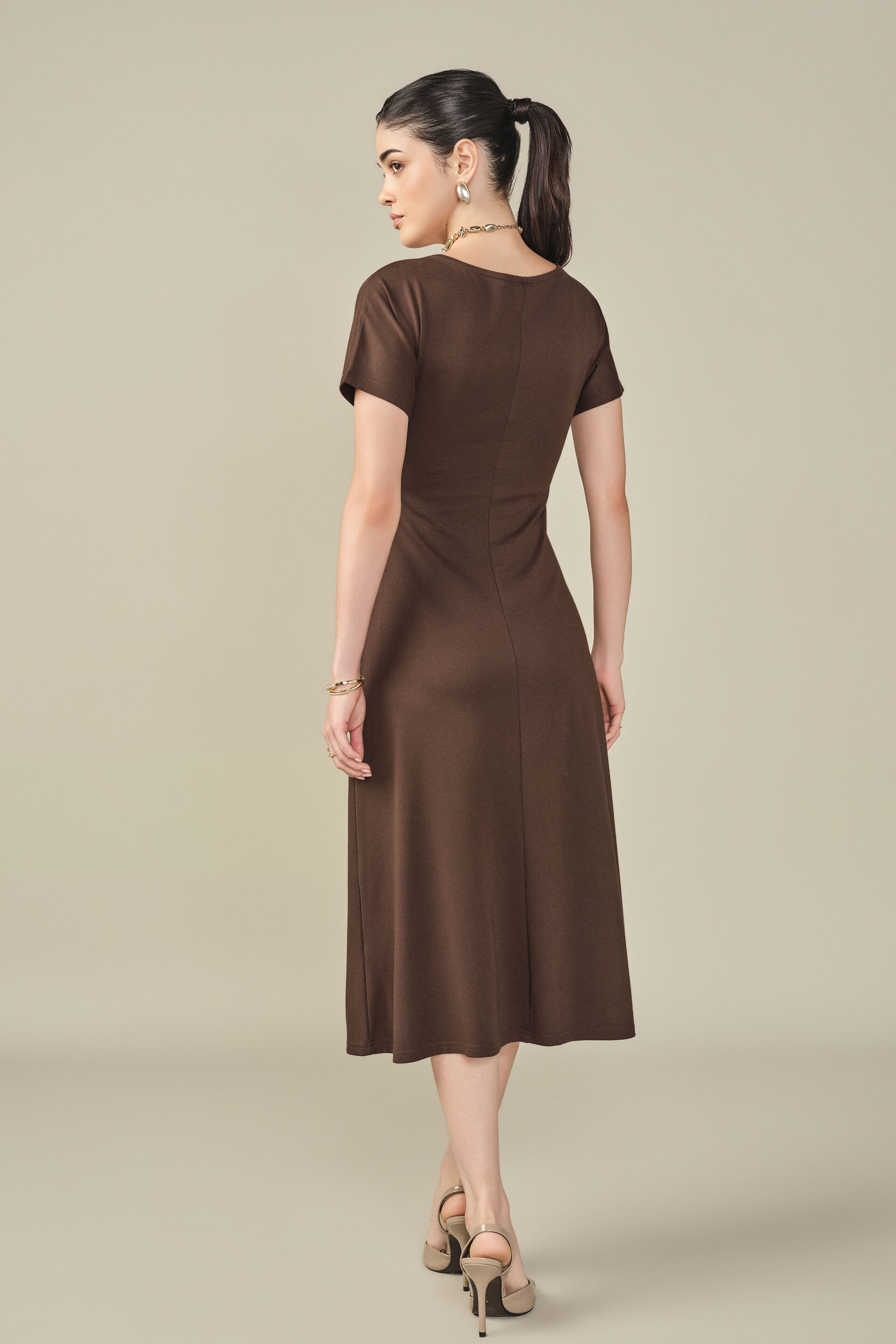 Velra Brown Draped Dress, Brown, image 6