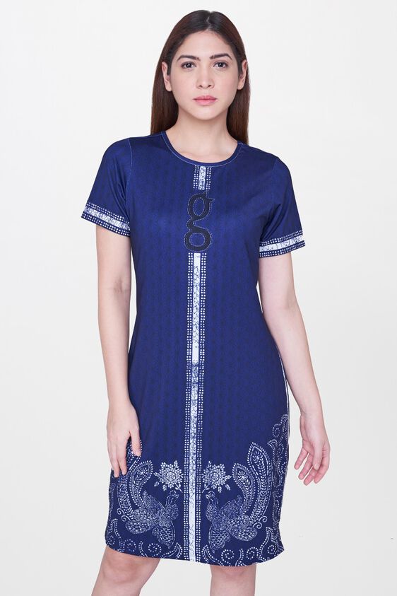 1 - Indigo Abstract A-Line Knee Length Dress, image 1